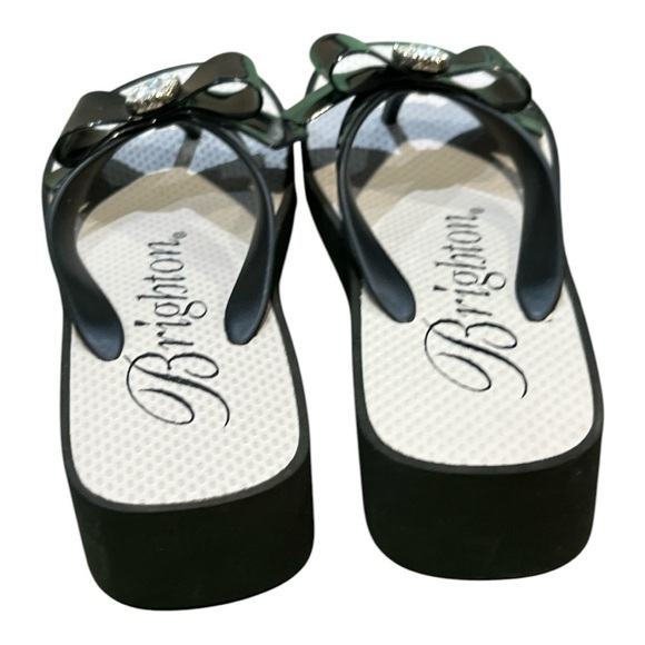 Brighton Bowie Black Silver Rhinestone Bow Wedge Flip Flops Size 7. - Picture 5 of 8
